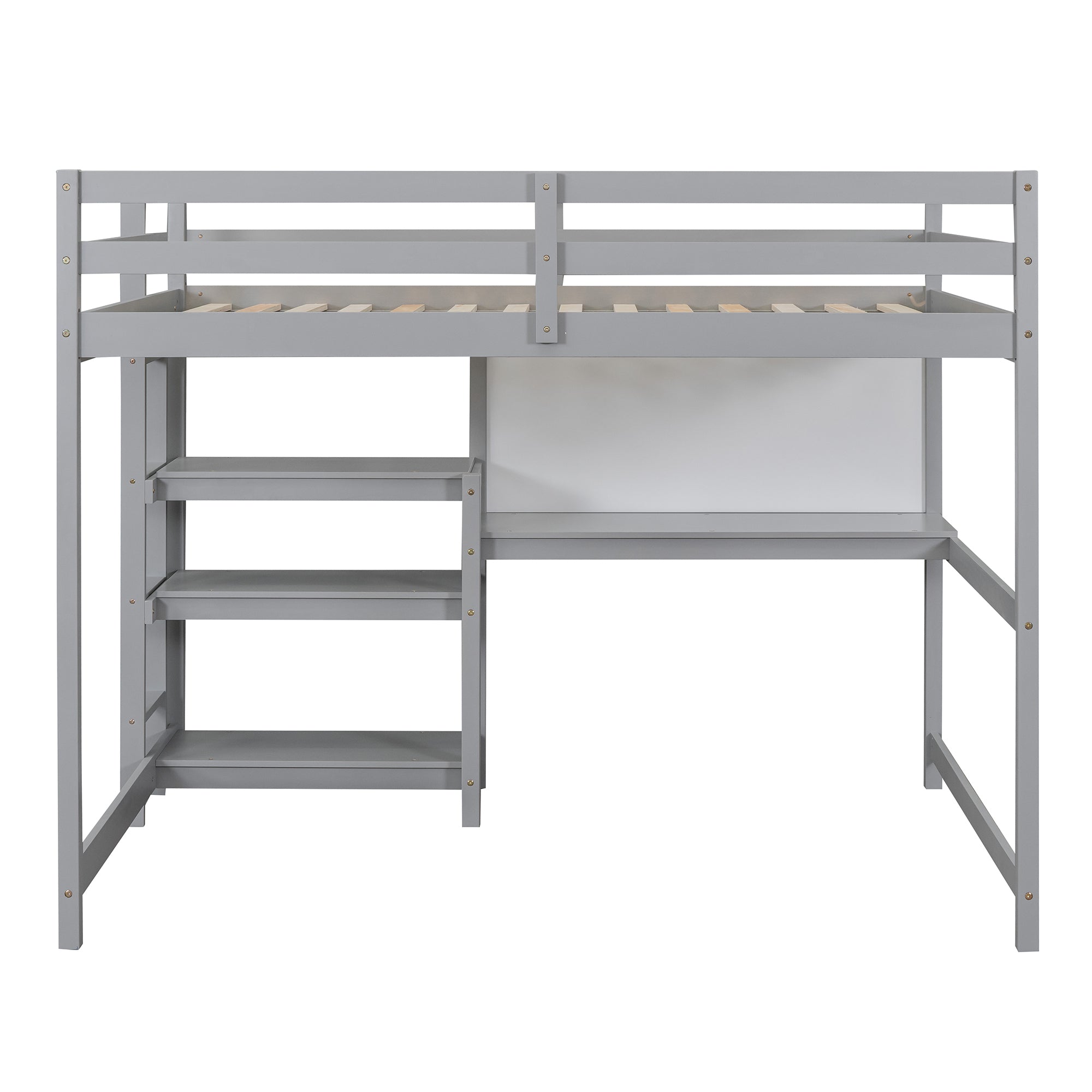 Full Size Wooden Loft Bed with Shelves, Desk and Writing Board - Gray - Atlantic Fine Furniture Melbourne FL