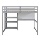 Full Size Wooden Loft Bed with Shelves, Desk and Writing Board - Gray