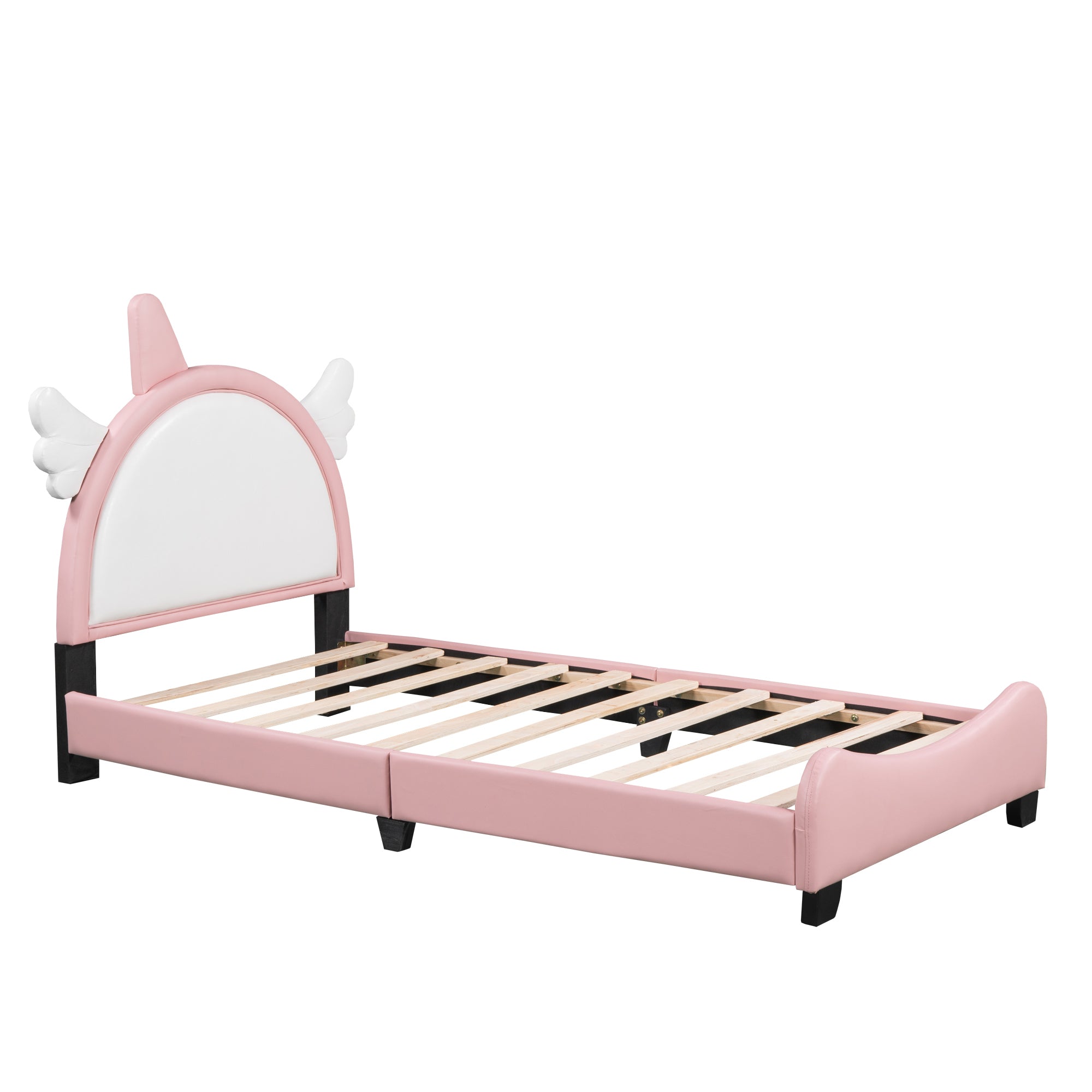 Cute Twin size Upholstered Bed With Unicorn Shape Headboard,Twin Size Platform Bed with Headboard and Footboard,White+Pink - Atlantic Fine Furniture Melbourne FL