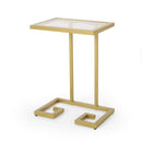 Modern Glam C Shaped End Table With Tempered Glass Top - Gold