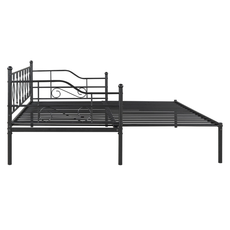 Twin Size Metal Daybed with Trundle, Daybed with Slat No Box required Black