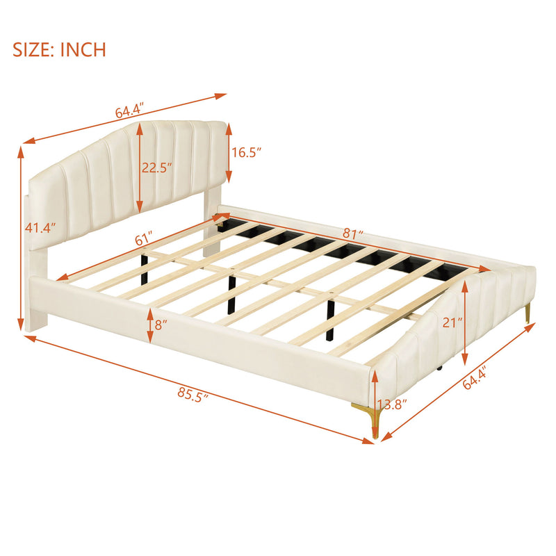 Platform Bed With Thick, Stylish Stripe Decorated Bedboard And Elegant Leg