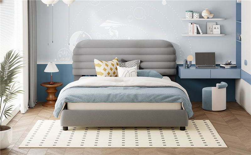 Upholstered Platform Bed Frame And Stylish Curve Shaped Design