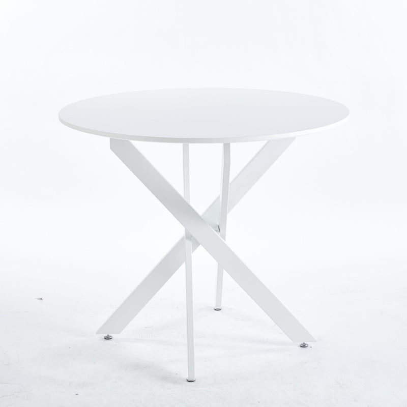 Mid-Century Dining Table For 4 - 6 People With Round MDF Table Top, Pedestal Dining Table, End Table Leisure Coffee Table, Cross Leg