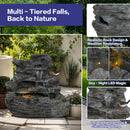 Concrete Rock Waterfall Fountain With LED Lights, Outdoor Garden Decor