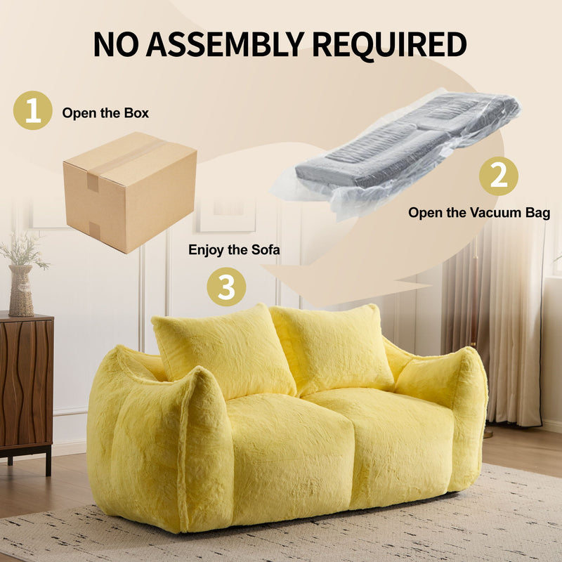 Giant Bean Bag Couch, Ultra Soft Fluffy Loveseat For Living Room Reading Chair With Pillows - Yellow