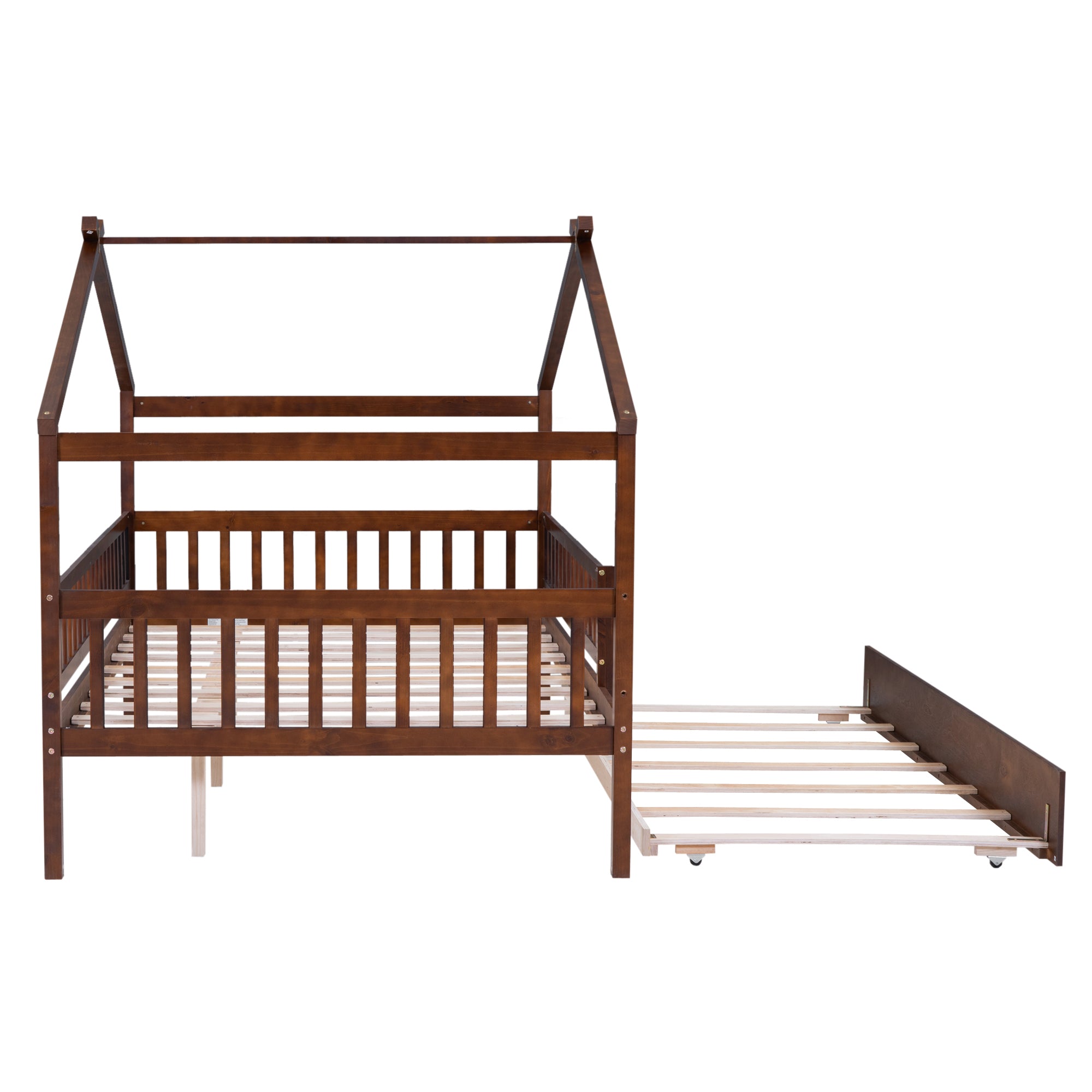 Full Size Wooden House Bed with Twin Size Trundle, Walnut - Atlantic Fine Furniture Melbourne FL