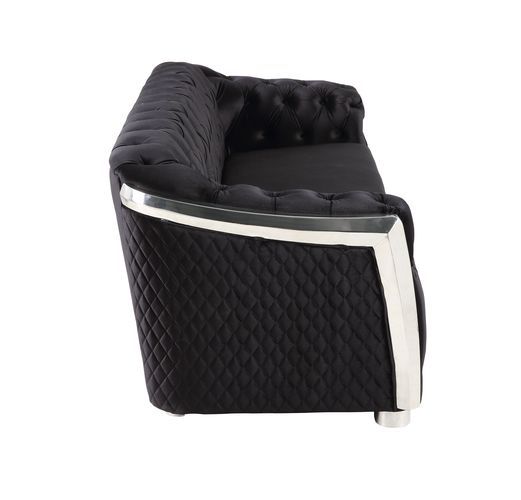 Pyroden - Loveseat - Black Velvet & Chrome Finish