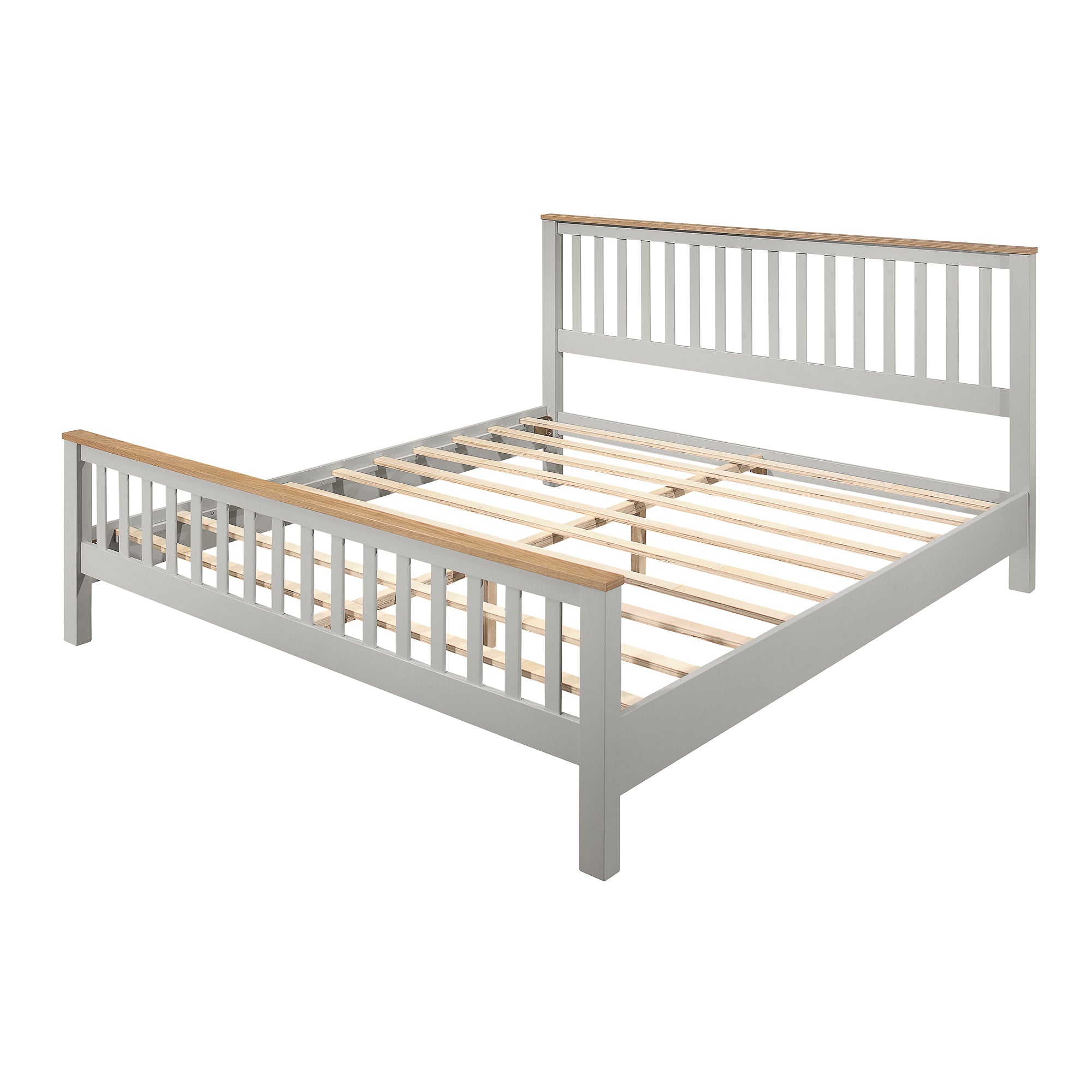 Country Style Concise Gray Solid Platform Bed with Oak Top, No Box Spring Needed, King - Atlantic Fine Furniture Melbourne FL