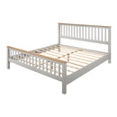 Country Style Concise Gray Solid Platform Bed with Oak Top, No Box Spring Needed, King