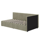 L-Shape Corner Bed, Corduroy Upholstered Daybed With 2 Storage Drawers And Vertical Striped Design