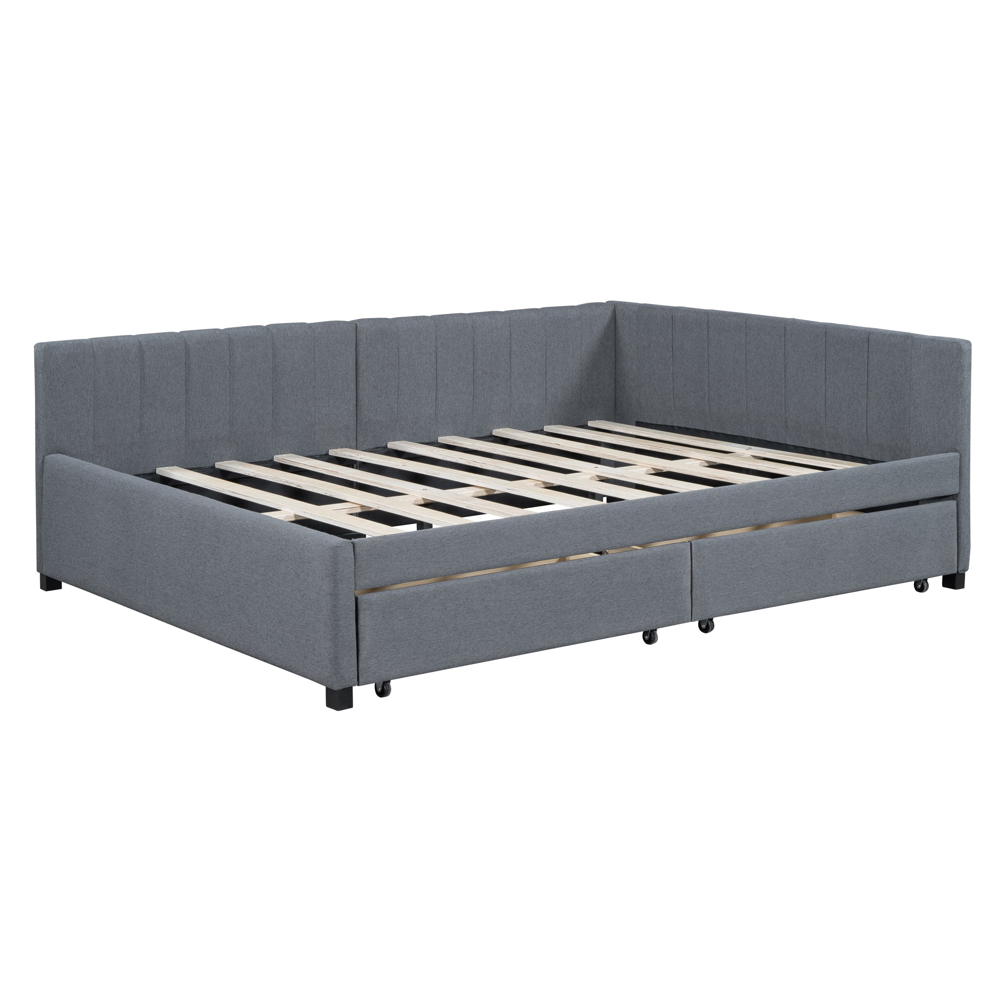 Full Size Upholstered Daybed with 2 Storage Drawers Sofa Bed Frame No Box Spring Needed, Linen Fabric (Gray) - Atlantic Fine Furniture Melbourne FL