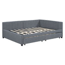 Full Size Upholstered Daybed with 2 Storage Drawers Sofa Bed Frame No Box Spring Needed, Linen Fabric (Gray)