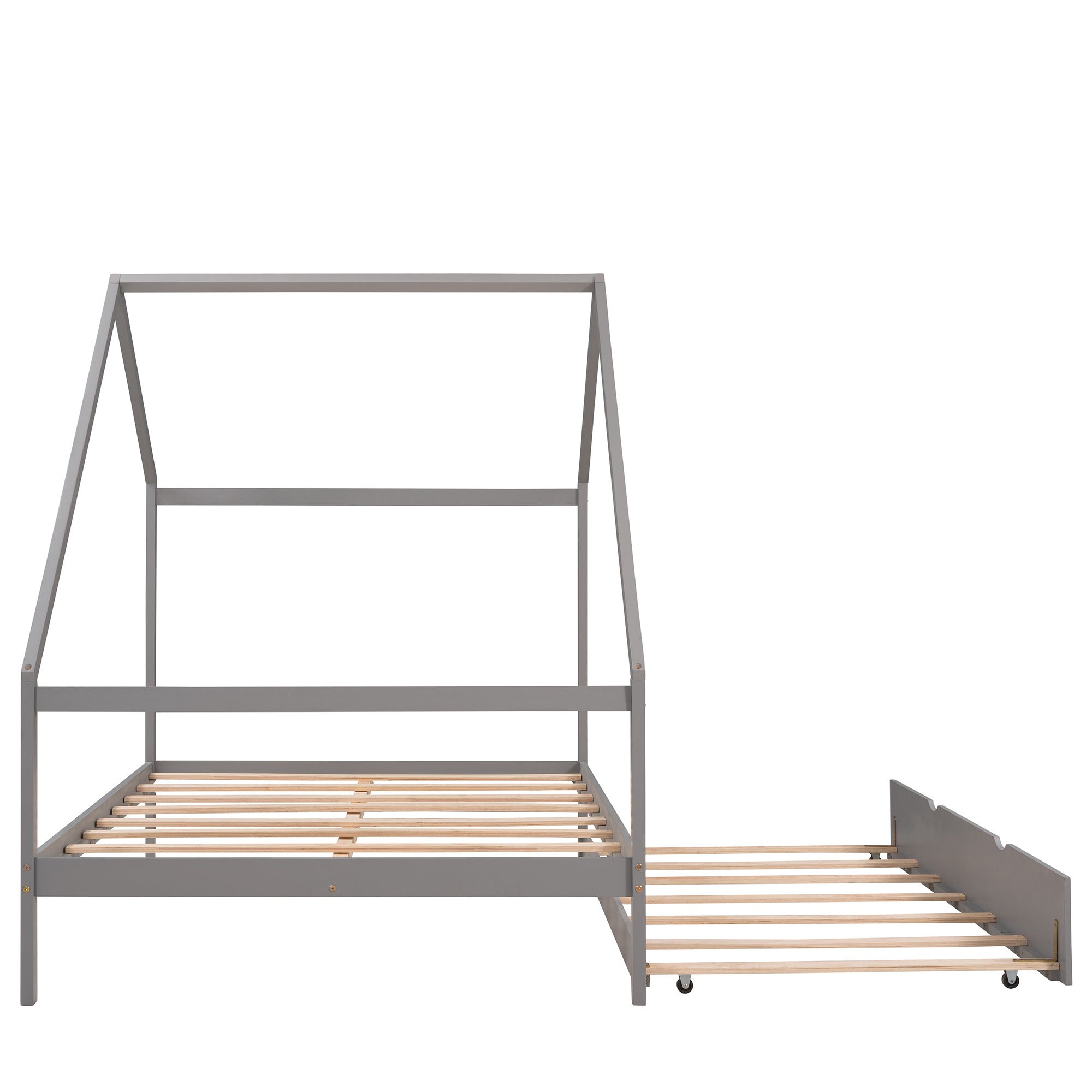 Full Size Wooden House Bed With Twin Size Trundle, GRAY - Atlantic Fine Furniture Melbourne FL