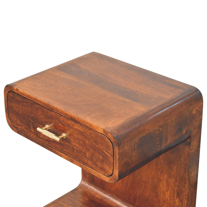 T Bar Rounded Bedside Table - Dark Brown