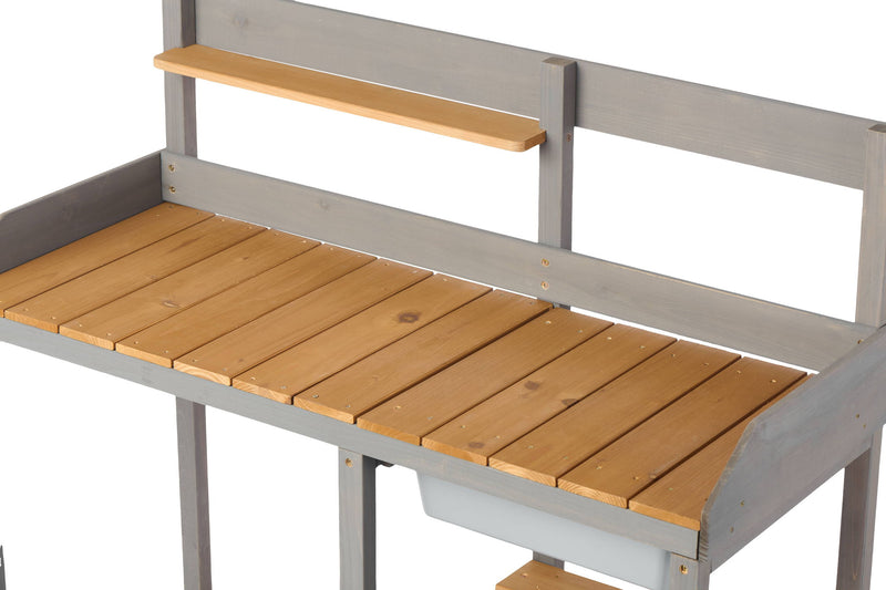 Outdoor Potting - Bench, Workstation Table With Cabinet For Backyard Garden Supplies - Gray / Brown