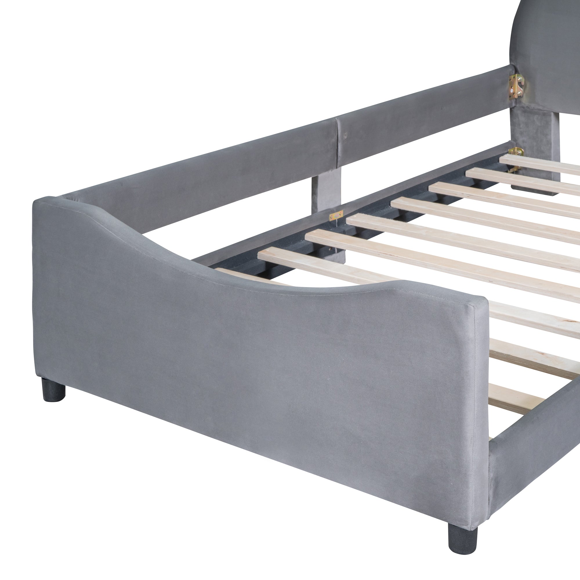 Twin Size Upholstered Daybed with Rabbit Ear Shaped Headboard, Gray - Atlantic Fine Furniture Melbourne FL