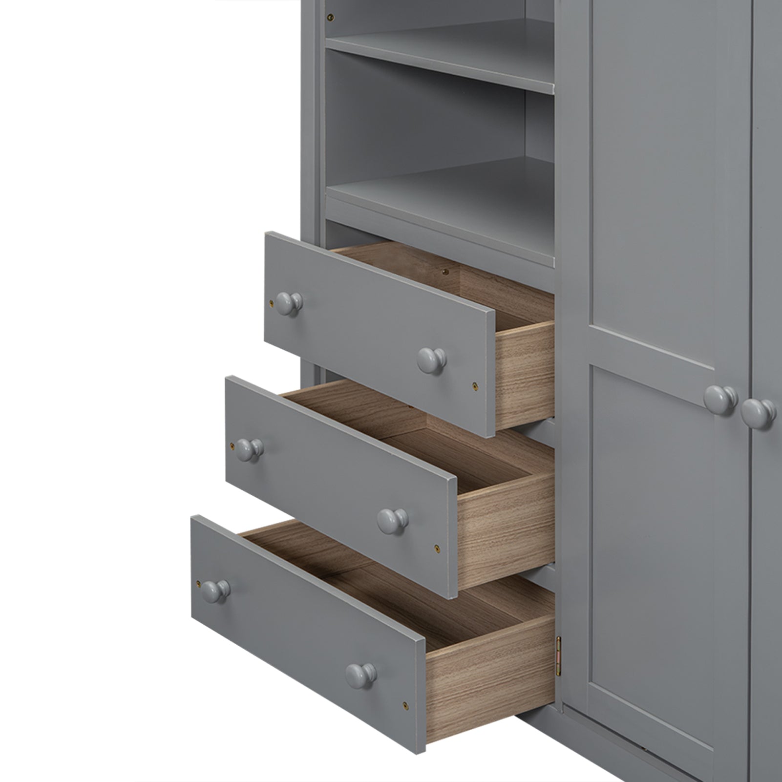 Wood Full Size Loft Bed with Built-in Wardrobe, Desk, Storage Shelves and Drawers, Gray - Atlantic Fine Furniture Melbourne FL