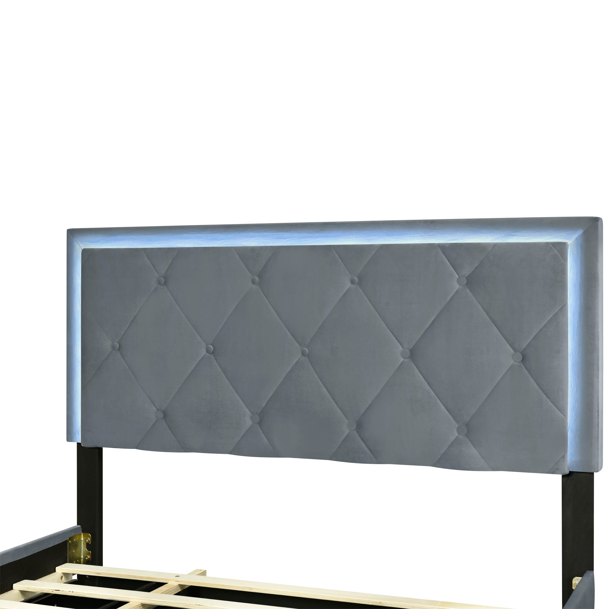 Full Size Velvet Storage Platform Bed, with 2 Big Drawers, T Size Trundle and LED Light, Gray - Atlantic Fine Furniture Melbourne FL