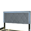 Full Size Velvet Storage Platform Bed, with 2 Big Drawers, T Size Trundle and LED Light, Gray