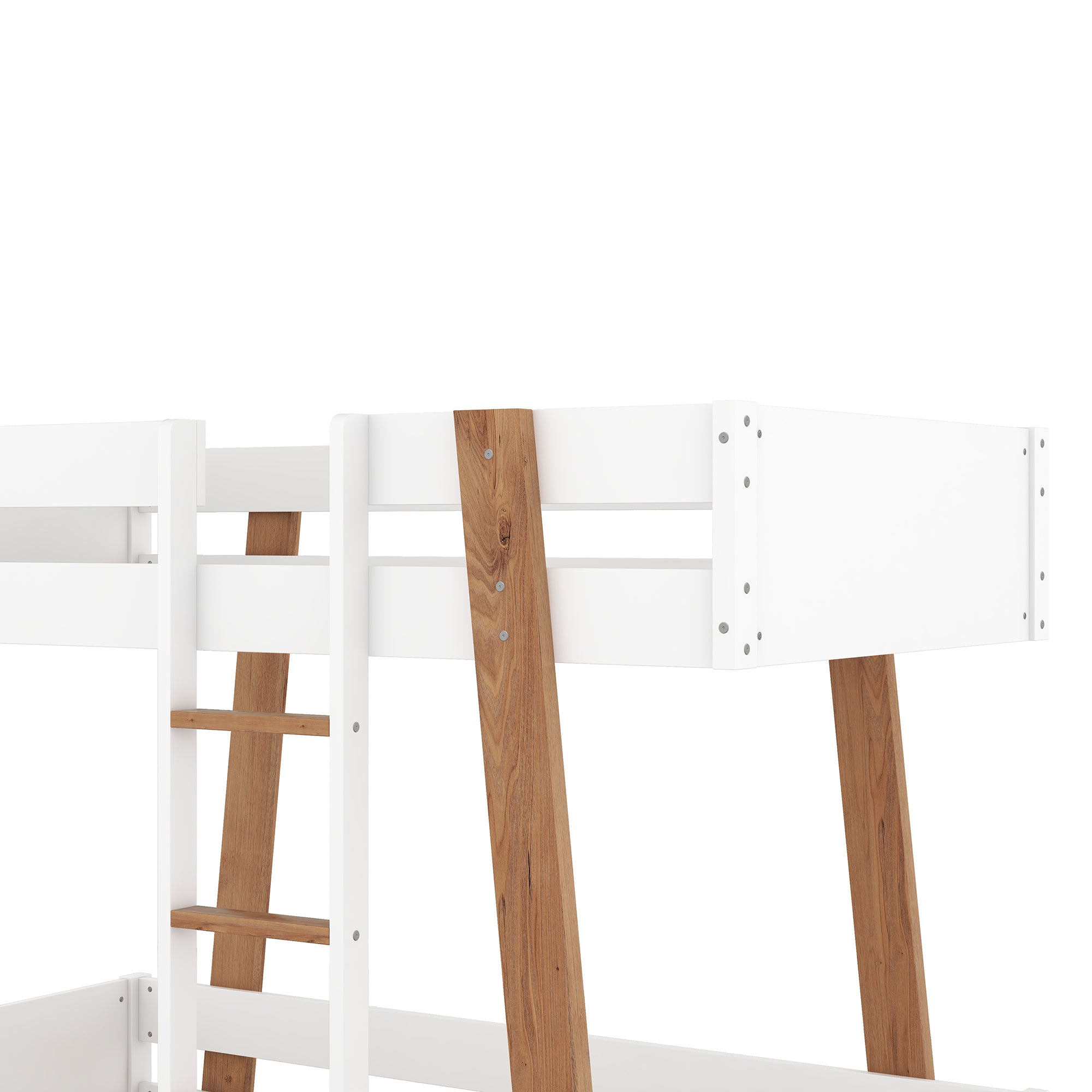 Wood Twin Size Bunk Bed with Built-in Ladder and 4 Wood Color Columns, White - Atlantic Fine Furniture Melbourne FL