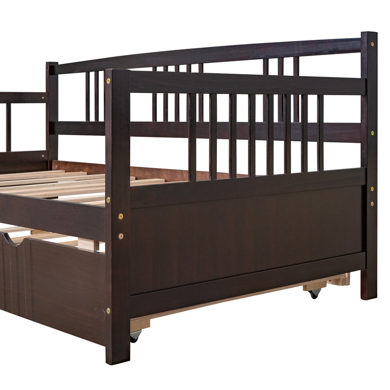 Twin Size Daybed Wood Bed with Twin Size Trundle,Espresso