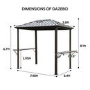 Grill Hardtop Gazebo Outdoor Metal Hard Top Gazebo, Permanent Bbq Gazebo With Galvanized Steel, Aluminum Framed Pavilion With Shelves - Dark Brown