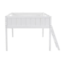Full Size Wood Loft Bed with Ladder, ladder can be placed on the left or right, White