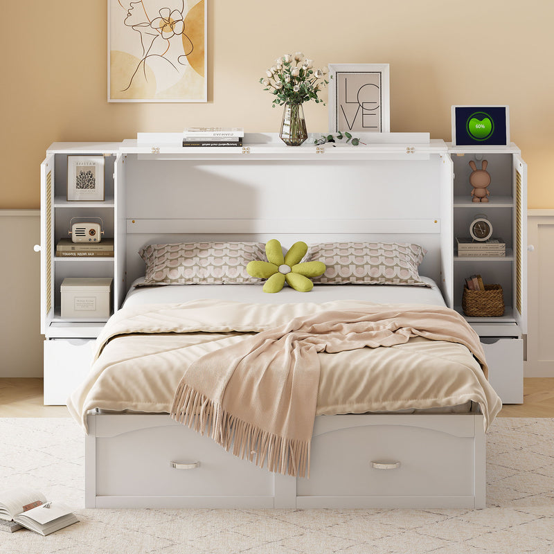 Murphy Wall Bed With Drawer And Rattan Decoration