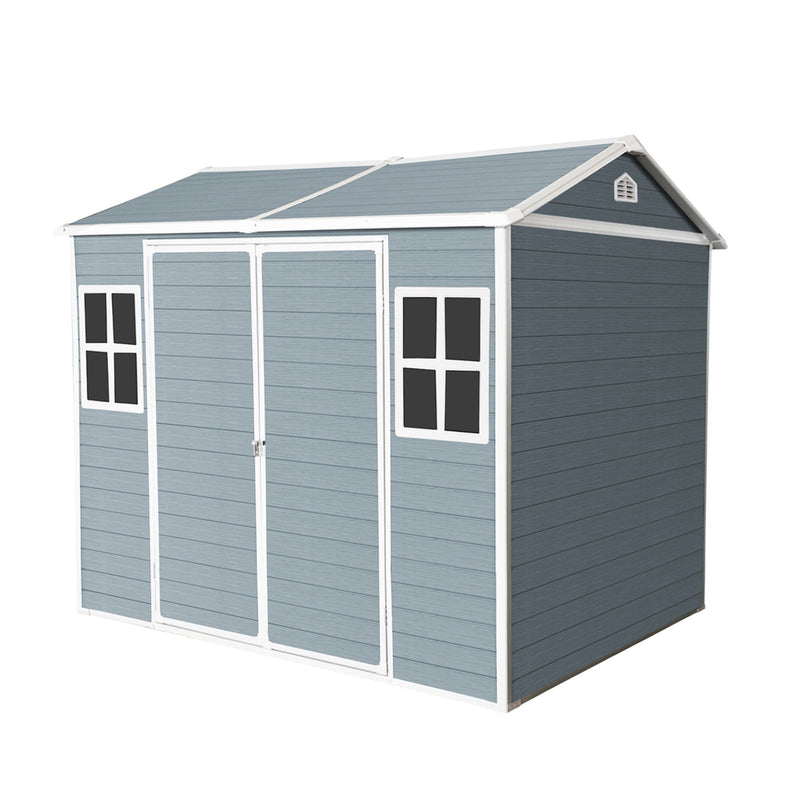 Resin Outdoor Storage Shed Waterproof Shed With Floor & Two Windows & Lockable Door, Tool Shed For Garden, Patio, Backyard