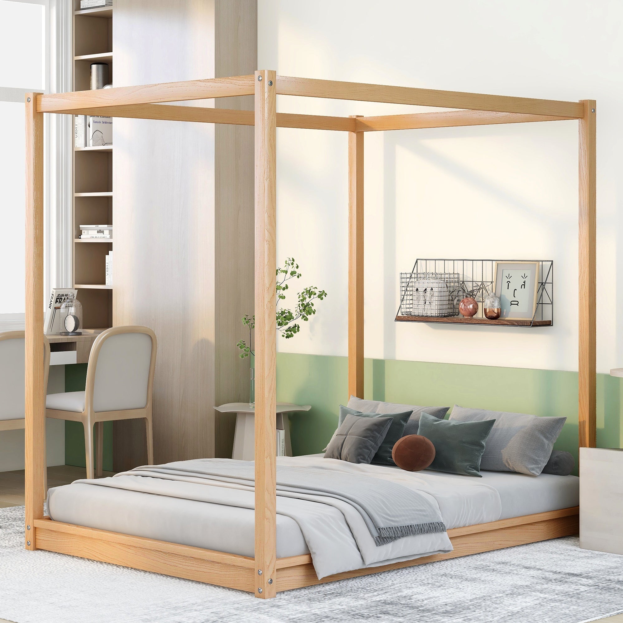 Full Size Canopy Platform Bed with Support Legs,Natural - Atlantic Fine Furniture Melbourne FL