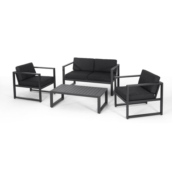 4 Piece Outdoor Chair Set With Weather Resistant Cushion - Dark Gray