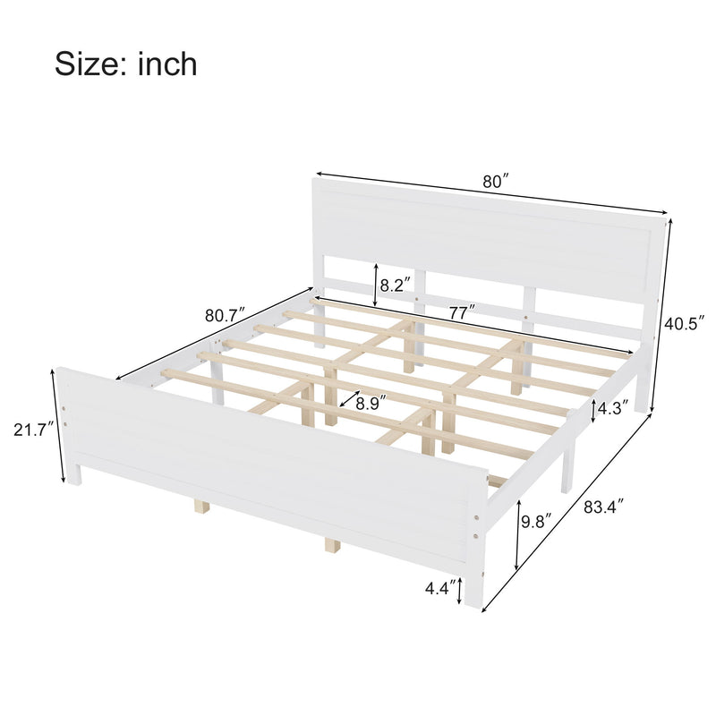 King Size Wood Platform Bed Frame With Headboard, Mattress Foundation With Wood Slat Support, No Box Spring Needed - White