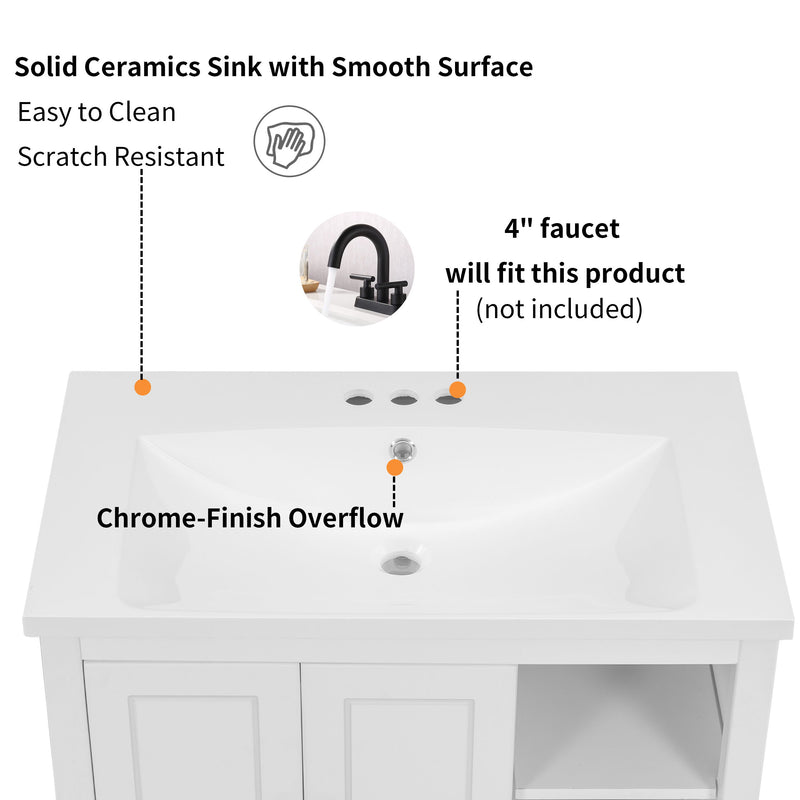 Bathroom Vanity With Sink, Bathroom Storage Cabinet With Doors And Drawers, Solid Wood Frame, Ceramic Sink