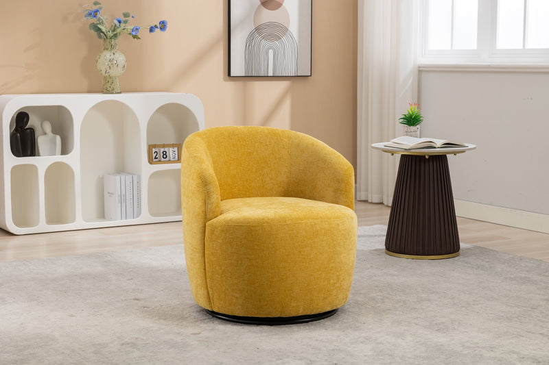 Chenille Fabric Swivel Accent Armchair Barrel Chair With Powder Coating Metal Ring