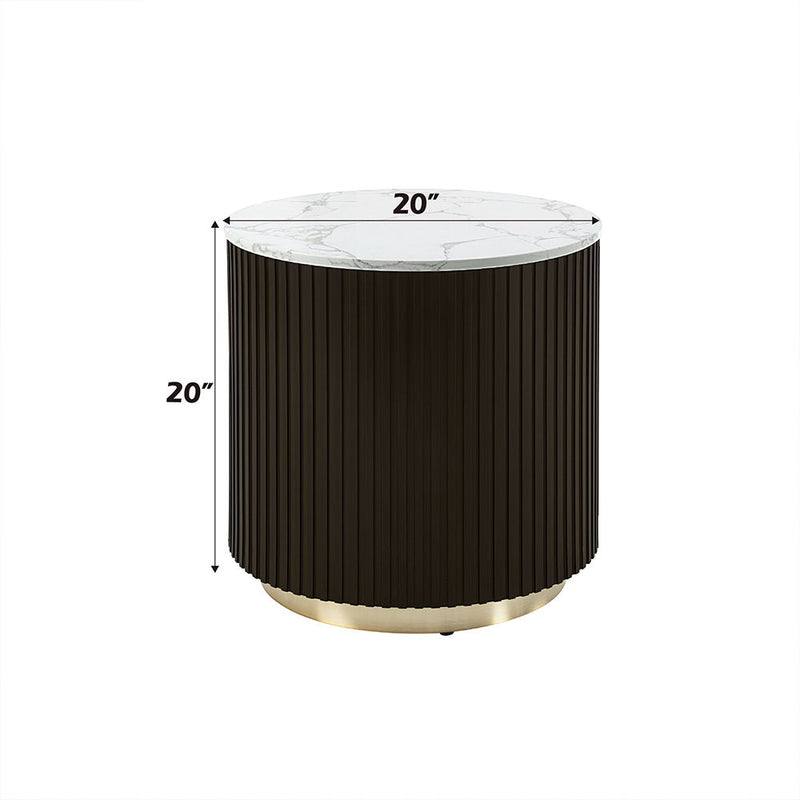 Clayten - End Table - White Natural Marble Top & Espresso