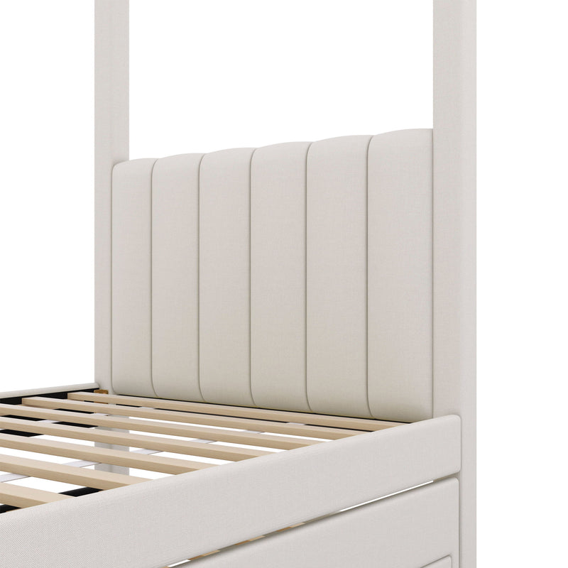 Upholstery Canopy Platform Bed With Trundle And Three Storage Drawers