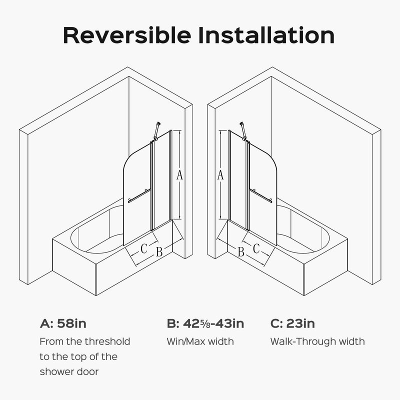 Frameless Folding Shower Doors For Bathtub With Pivot Tub Glass Door, 1 / 4" Tempered Glass