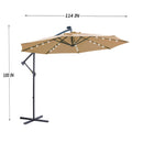Outdoor Cantilever Patio Umbrella With 32 LED Lights 10 Ft Hanging Design Easy Open Adjustment Metal Frame - Taupe