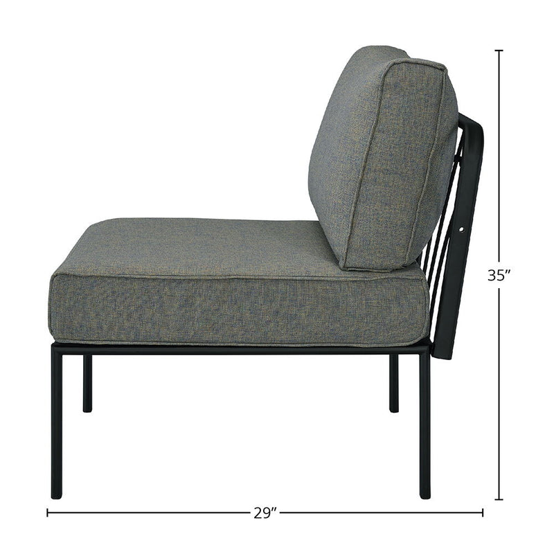 Rajni - Patio Armless Chair - Gray Fabric & Black