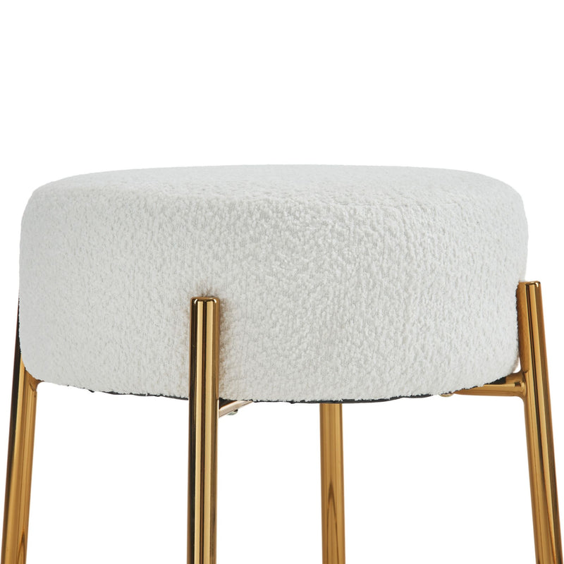 Round Bar Stools (Set of 2), Contemporary Upholstered Dining Stools For Kitchens, Coffee Shops And Bar Stores - Gold Legs