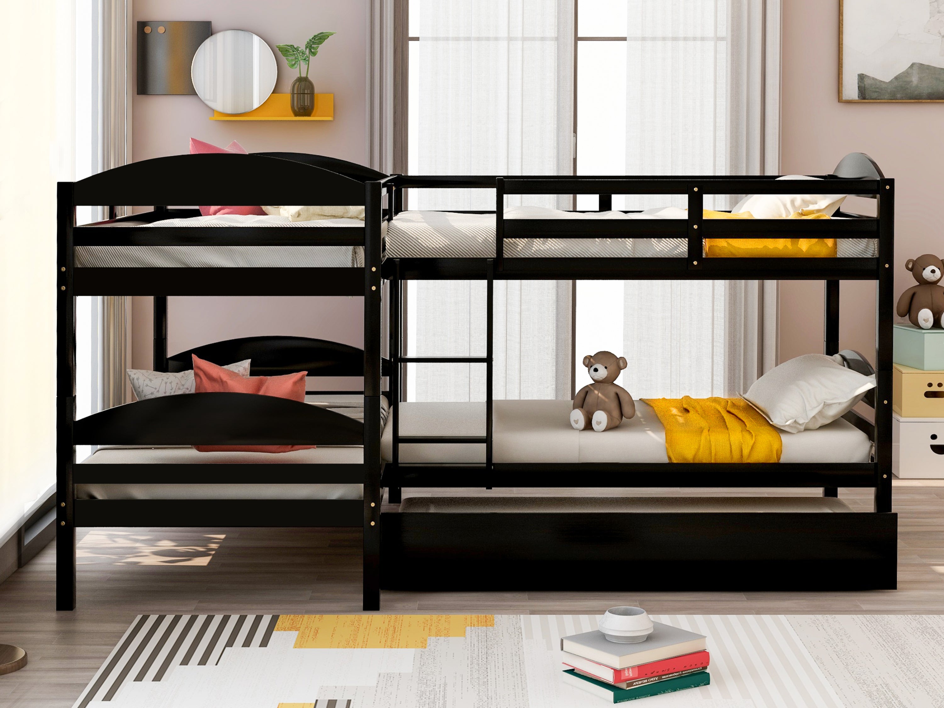 Twin L-Shaped Bunk bed with Trundle-Espresso{OLD SKU:LP000024AAP} - Atlantic Fine Furniture Melbourne FL