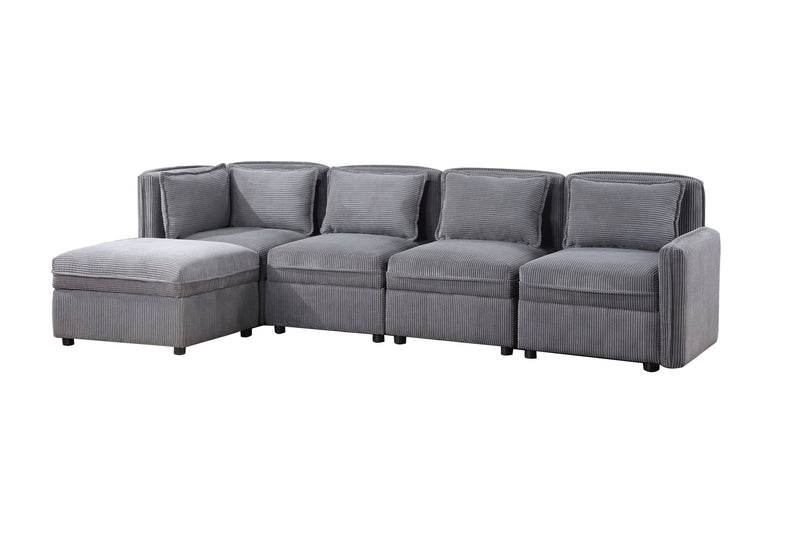 Modular Corduroy Sectional Sofa, Convertible L Shaped Couch Sofa with Storage,  5 Seat Sofa Couch for Living Room, Dark Gray