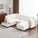 U-Shaped Sectional Modular Sofa With A Movable Ottoman, A Coffee Table With Hidden Charging Devices For Living Room