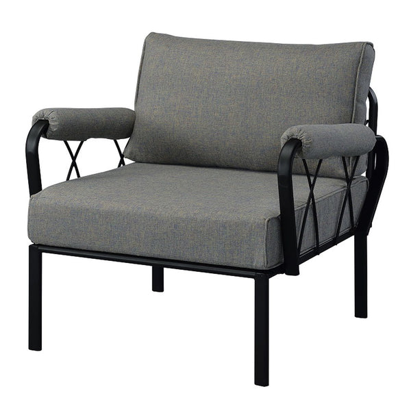 Rajni - Patio Arm Chair - Gray Fabric & Black