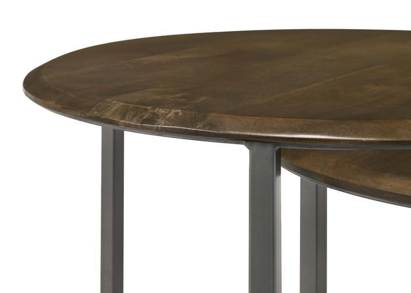 Deja - 3 Piece Round Nesting Table Set - Natural And Gunmetal