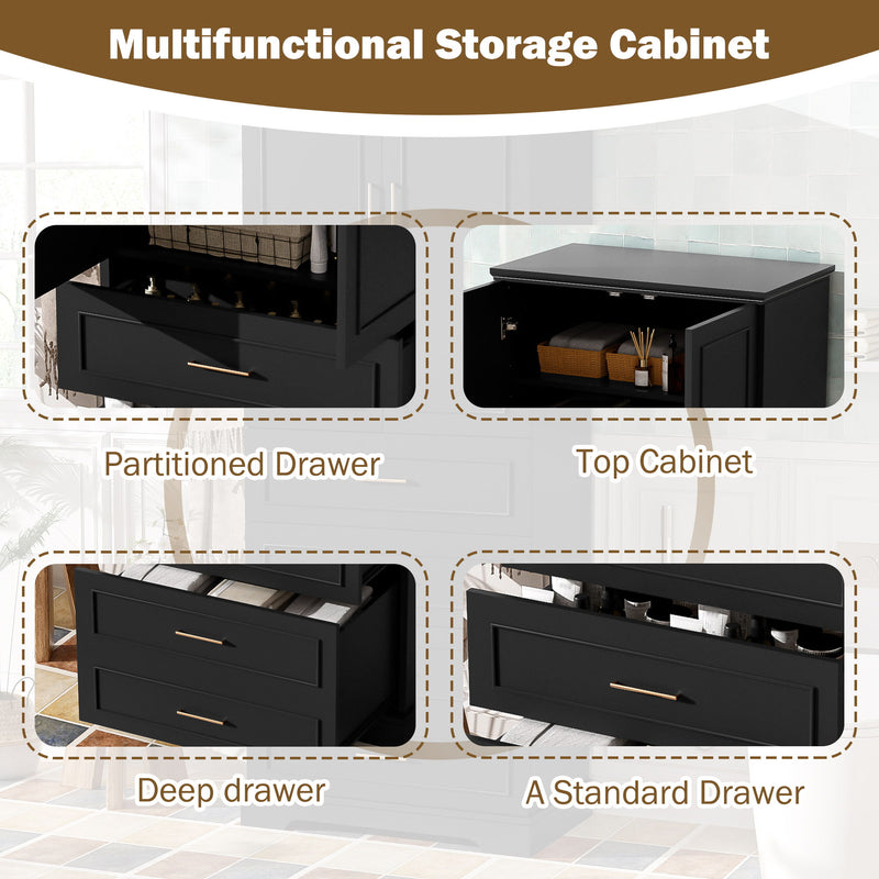 Freestanding Bathroom Cabinet With 3 Drawers, Adjustable Shelf, Soft Close Doors