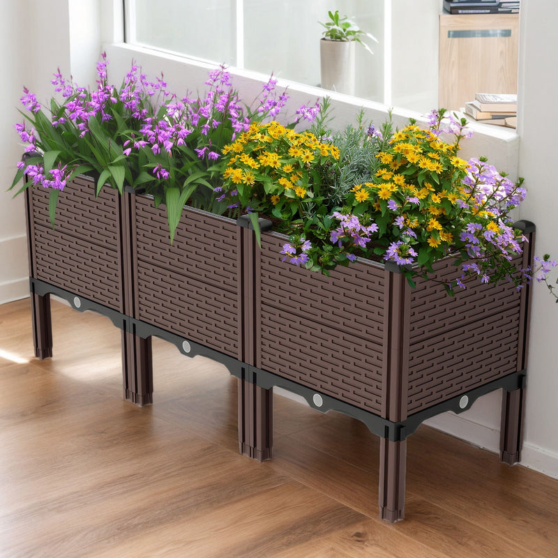 Raised Garden Beds Outdoor, Polypropylene Planter Boxes Outdoor For Vegetables, Flowers, Herbs, Garden Box With Drain Outlet, Heat And Frost Resistant Planters - Black / Brown