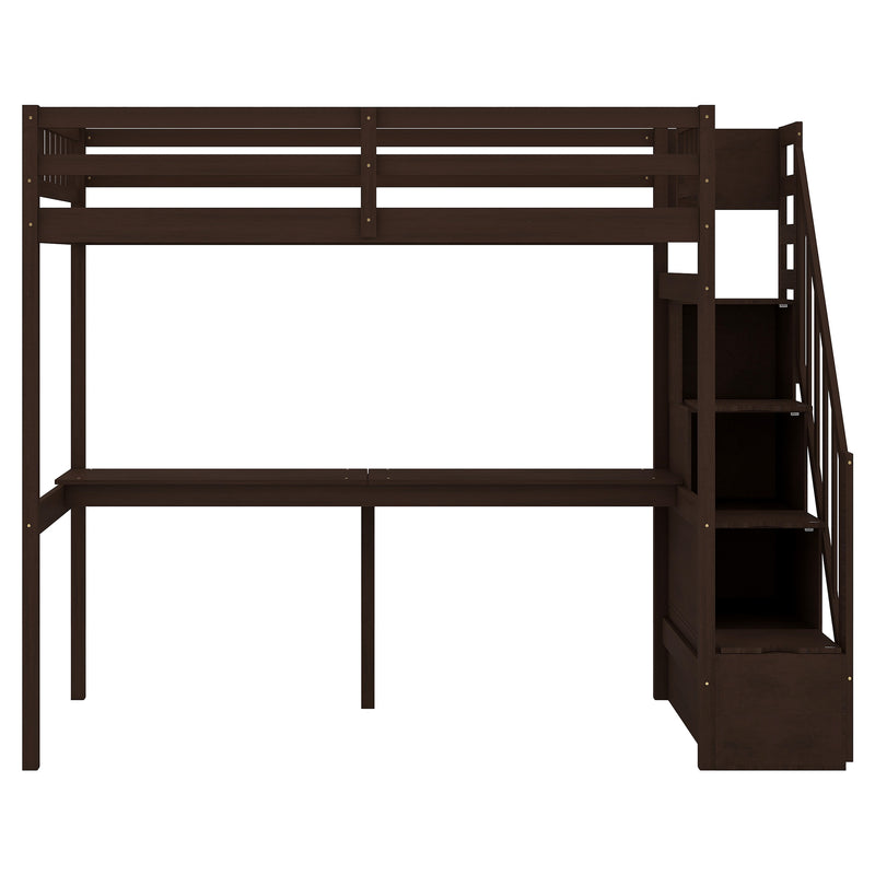 Twin Size Loft Bed with Storage Staircase and Built-in Desk, Espresso (Old SKU:GX000903AAP)