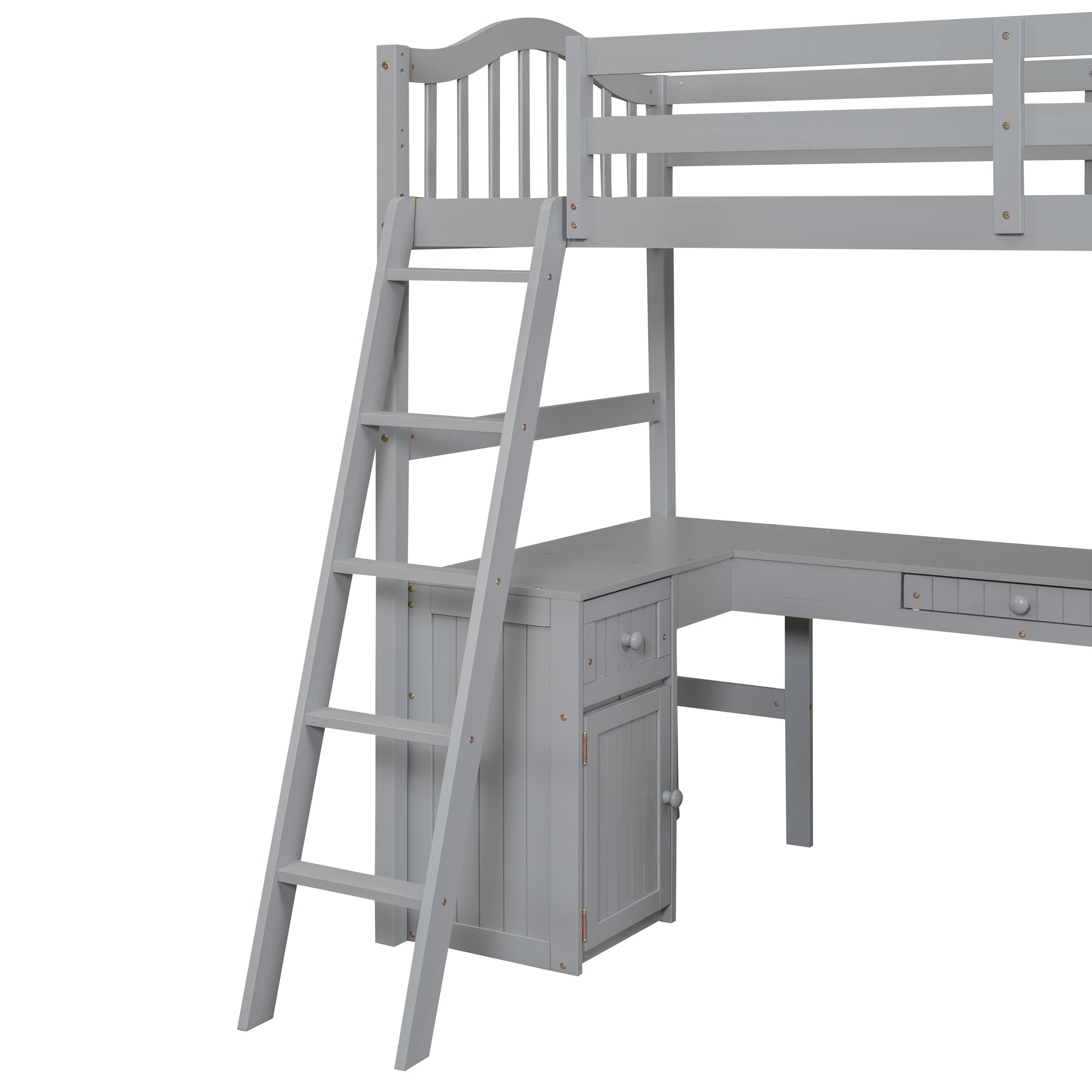 Twin size Loft Bed with Drawers, Cabinet, Shelves and Desk, Wooden Loft Bed with Desk - Gray(OLD SKU :LT000505AAE) - Atlantic Fine Furniture Melbourne FL